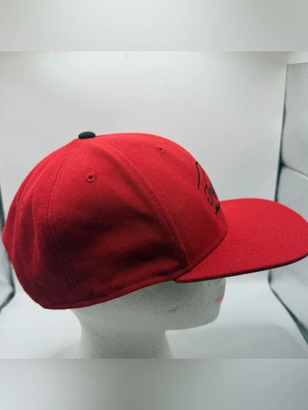 Red Embroidered Logo Snapback Hat